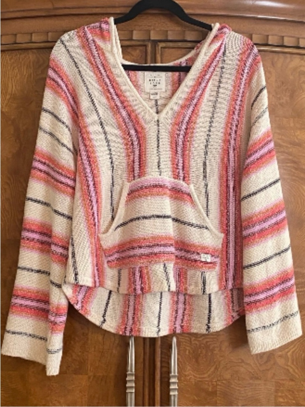 Billabong Striped Hooded Sweater in Cream, Pink & Coral